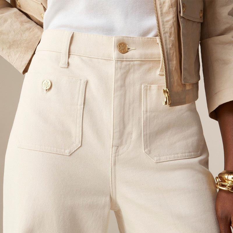 Simple Mid Waist Wide Leg Denim Pants