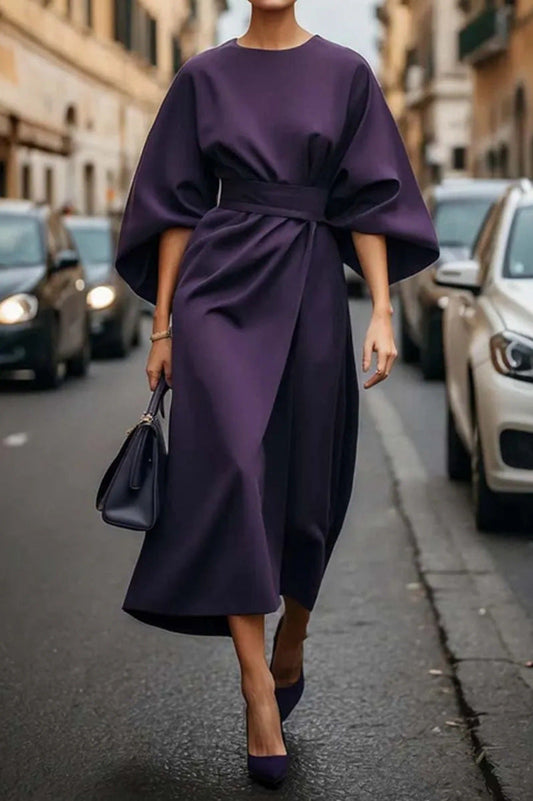 Elegant waist dress with casual batwing sleeves