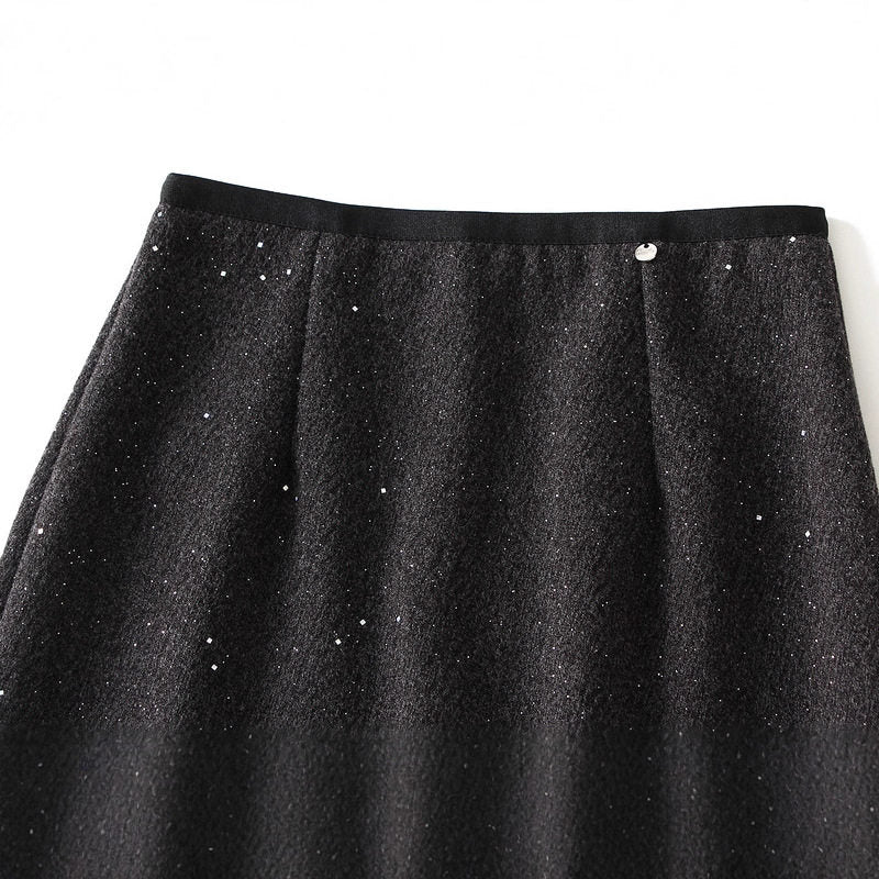 High Waist Slit Long Skirt In Bright Silk Wool
