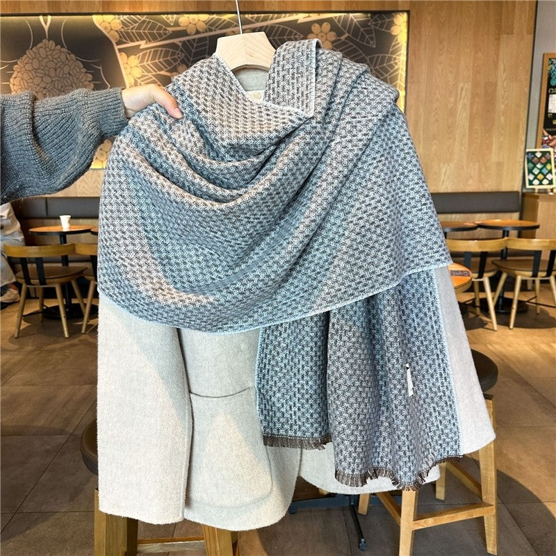 Plaid Fringe Warm Scarf