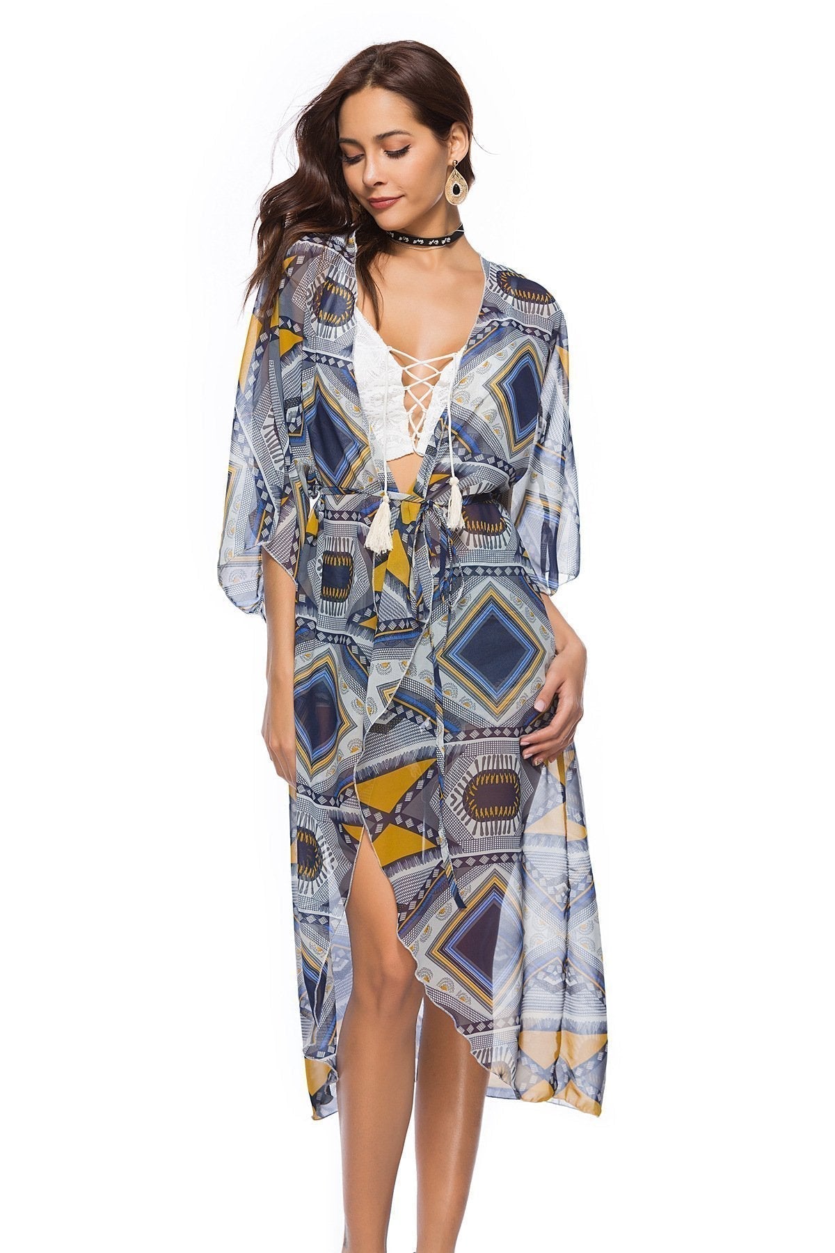 2018 New Arrival Printed Chiffon Shirt With A Long Section Of The Beach Coat