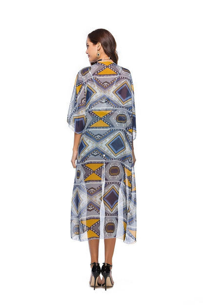 2018 New Arrival Printed Chiffon Shirt With A Long Section Of The Beach Coat