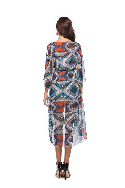 2018 New Arrival Printed Chiffon Shirt With A Long Section Of The Beach Coat