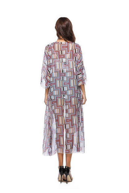2018 New Arrival Printed Chiffon Shirt With A Long Section Of The Beach Coat