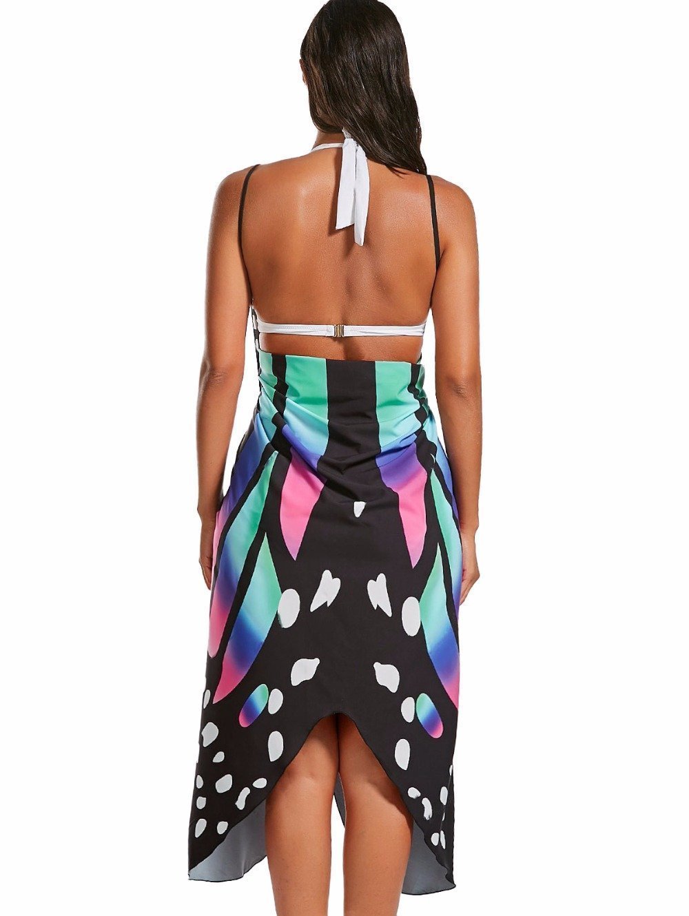 Butterfly Print Sexy Backless Beach One-Piece Cover-Up Dress