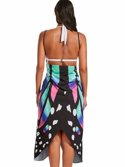 Butterfly Print Sexy Backless Beach One-Piece Cover-Up Dress