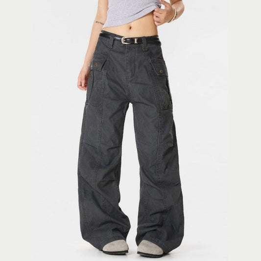 Distressed Washed Cargo Pants Unisex Vintage Style