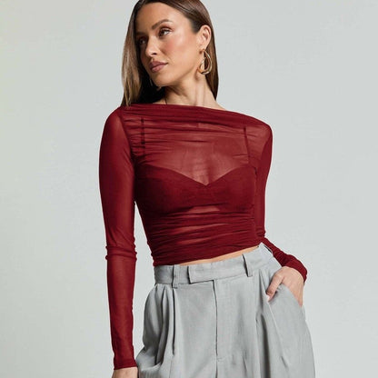 Mesh Ruffle Long Sleeve Tee