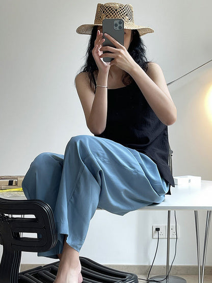 Casual Lightweight Loose High-Waisted Solid Color Wide Leg Pants