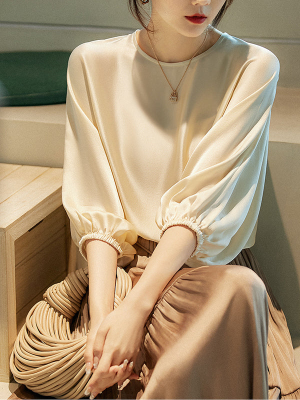 Batwing Sleeves Solid Color Round-Neck Blouses&Shirts Tops