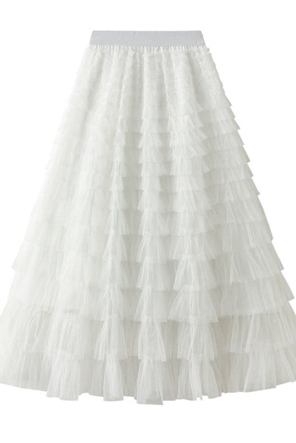 Regal Reverie Tiered Elastic Waist Tulle Maxi Skirt