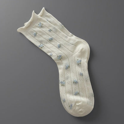 Rufia - Ruffle-Trim Floral Crew Socks