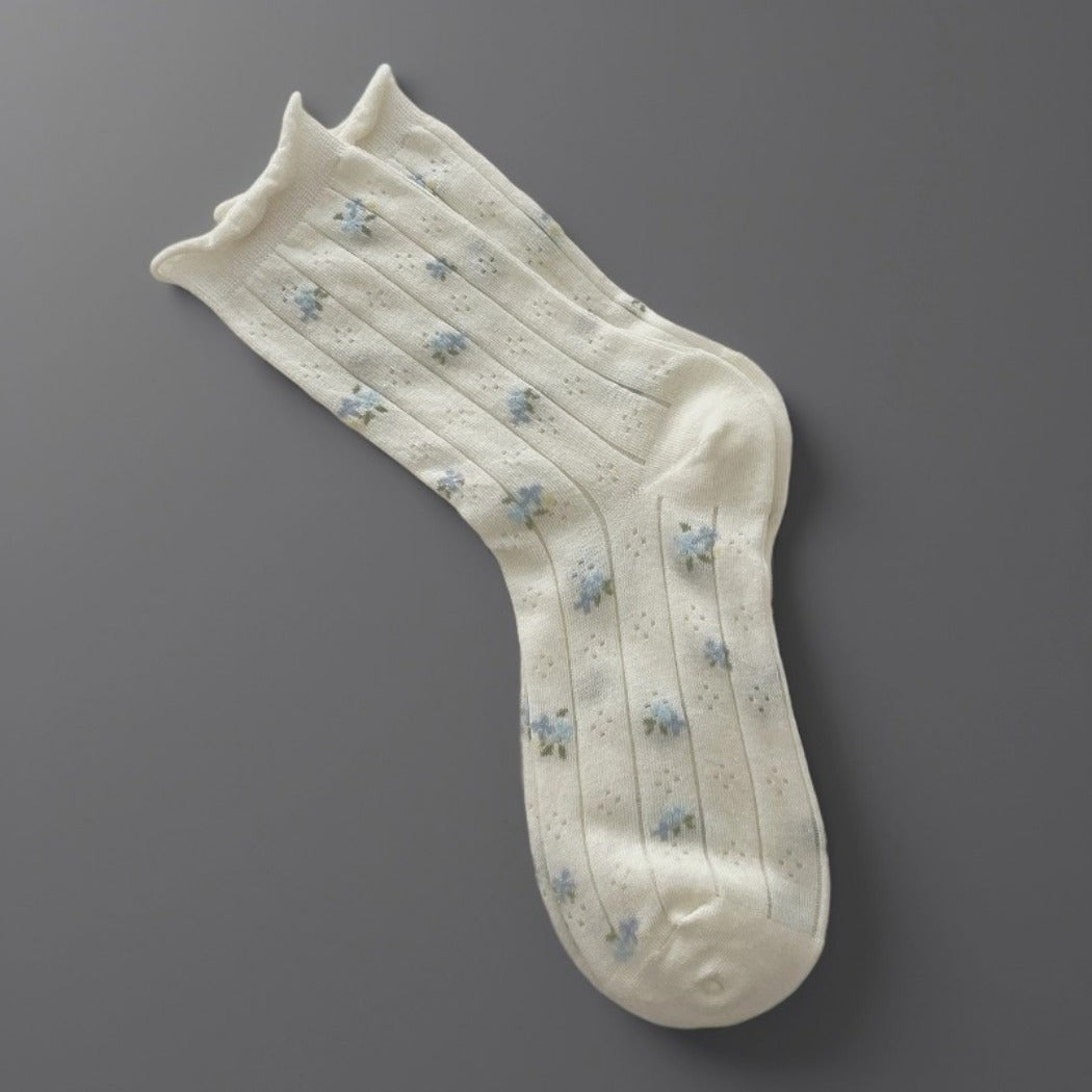 Rufia - Ruffle-Trim Floral Crew Socks