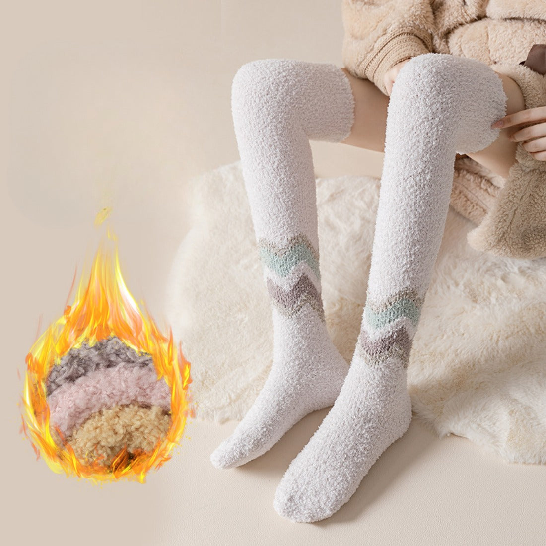 Rufia - Wavy Pattern Coral Fleece Long Socks