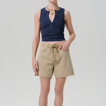 Round Neck Button Ribbed Sleeveless Vest