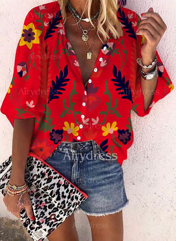 Multicolor Printing Fashion Loose Women'S Shirt