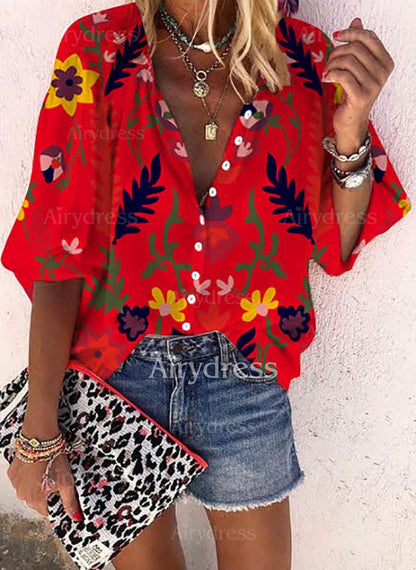 Multicolor Printing Fashion Loose Women'S Shirt