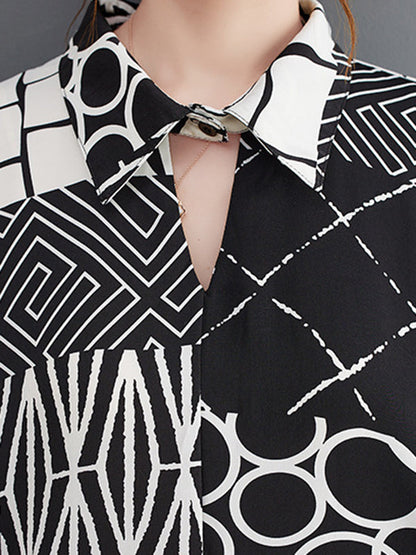 Oversize Short Sleeves Printed Lapel Pants Shirts Tops Two Pieces Set