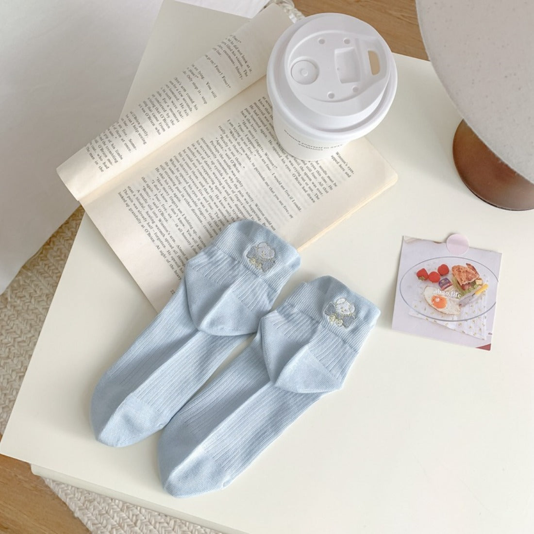 Rufia - Embroidered Bow Bear Low-Cut Socks