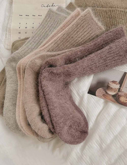 Solid Color Striped Warm Soft Crew Socks