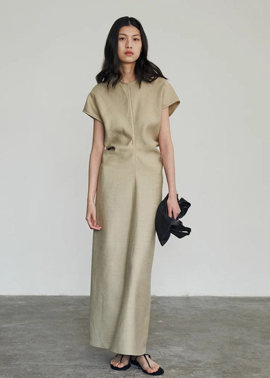 Structured Cap Sleeve Maxi Dress In Polyester