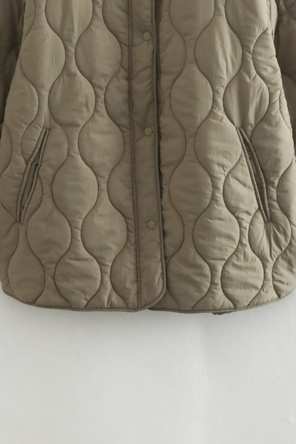 Solid Color Loose Round Neck Quilted Jacket