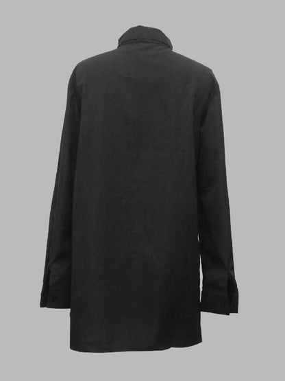 Long Sleeves Loose Solid Color High-Neck Blouses&Shirts Tops