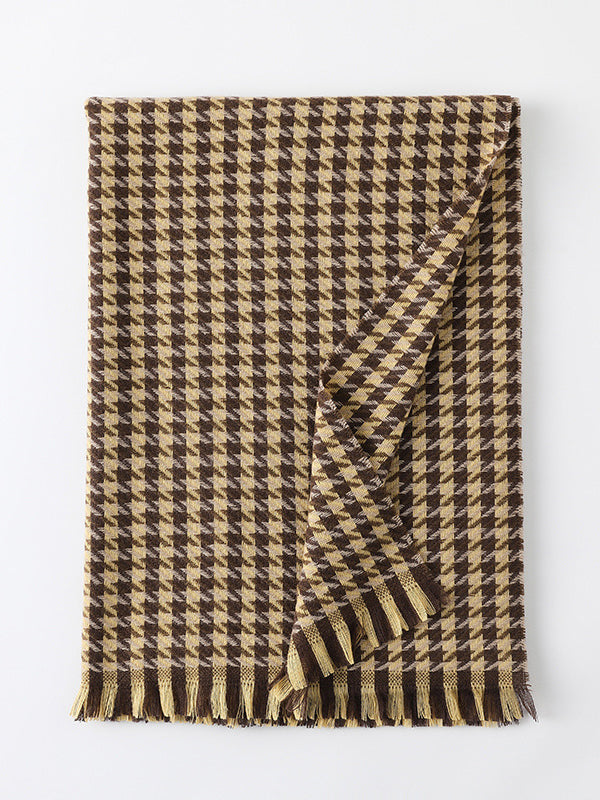 Fringed Houndstooth Keep Warm Shawl&Scarf