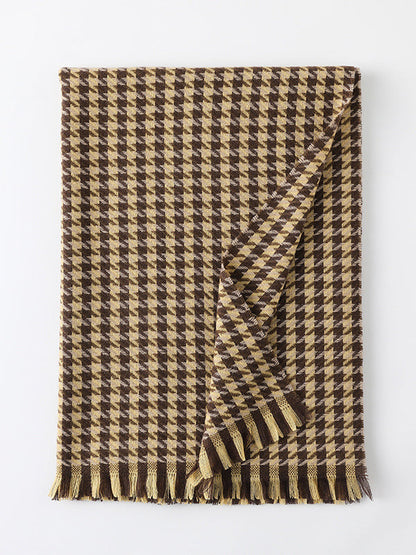 Fringed Houndstooth Keep Warm Shawl&Scarf