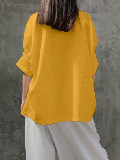Simple Casual Loose Solid Color High-Neck Half Sleeves T-Shirt Top