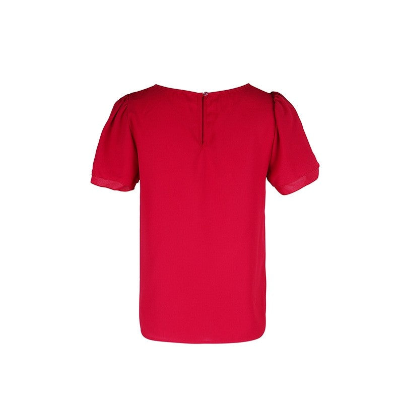 Short-Sleeve Round-Neck Wine Blouse