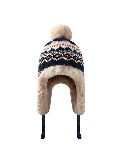 Haila - Jacquard Patterned Fleece-Lined Knitted Beanie with Earflaps