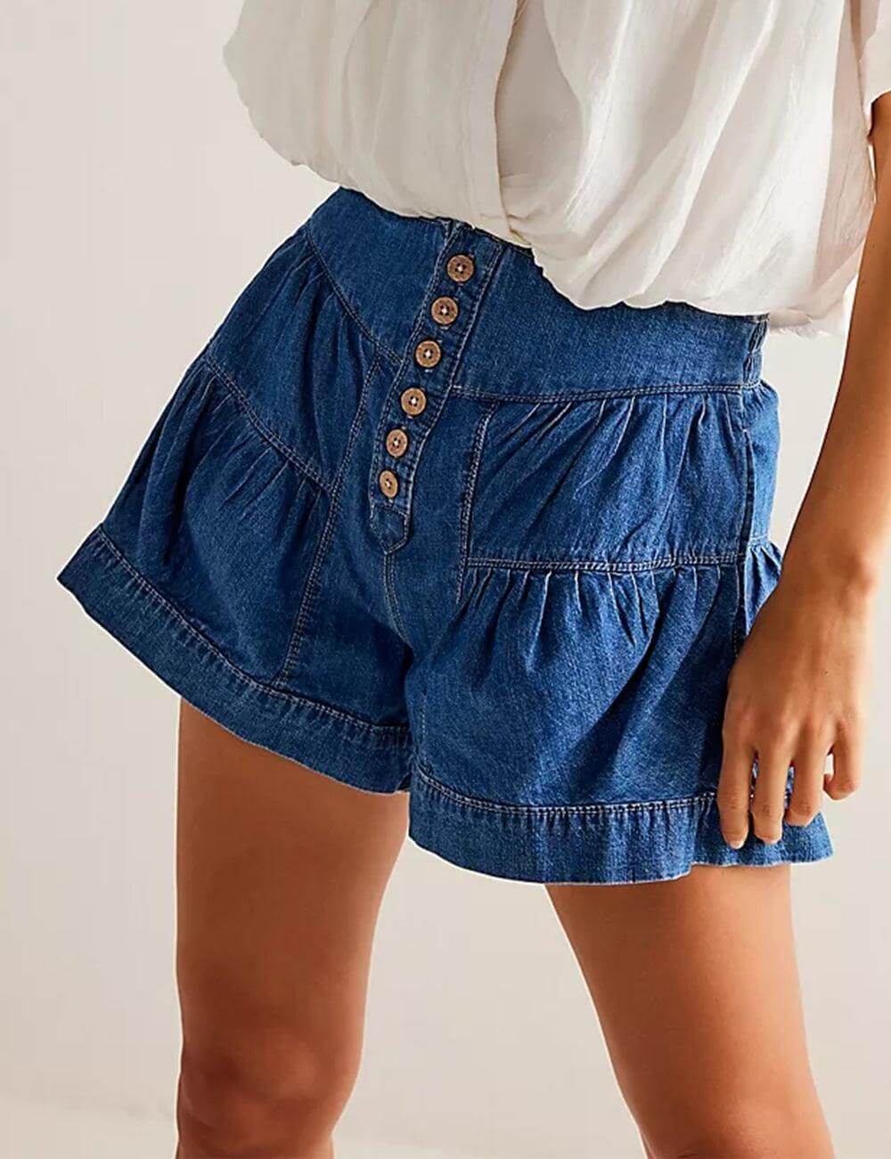 Sweet Solid Color Demin Shorts