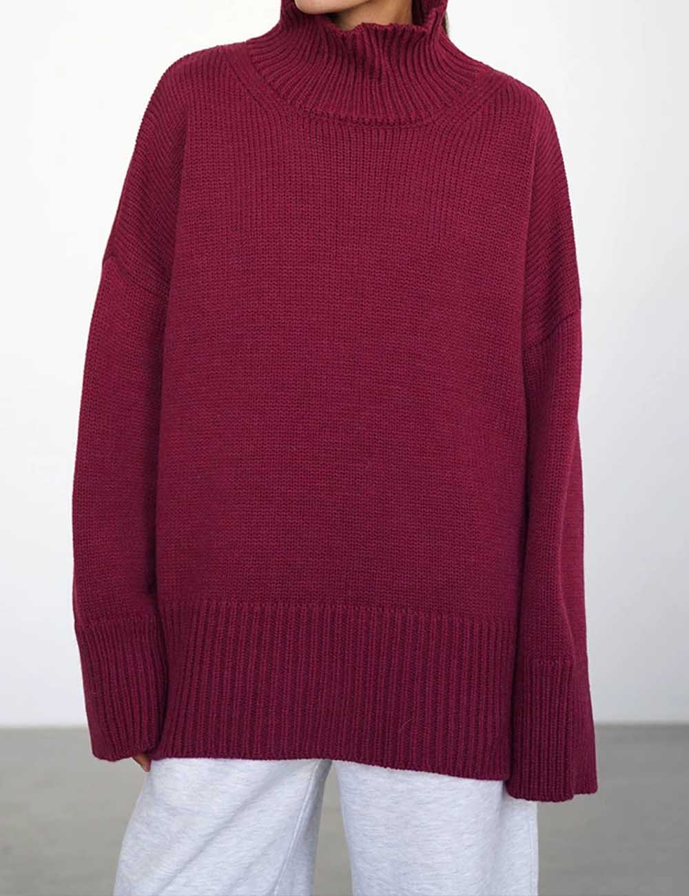 Casual High Neck Solid Color Pullover Sweater