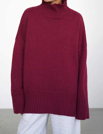 Casual High Neck Solid Color Pullover Sweater