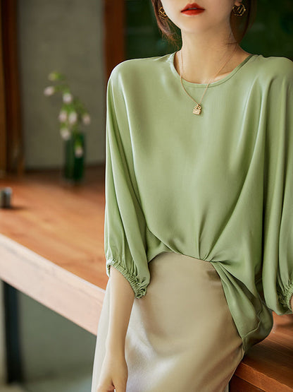 Batwing Sleeves Solid Color Round-Neck Blouses&Shirts Tops