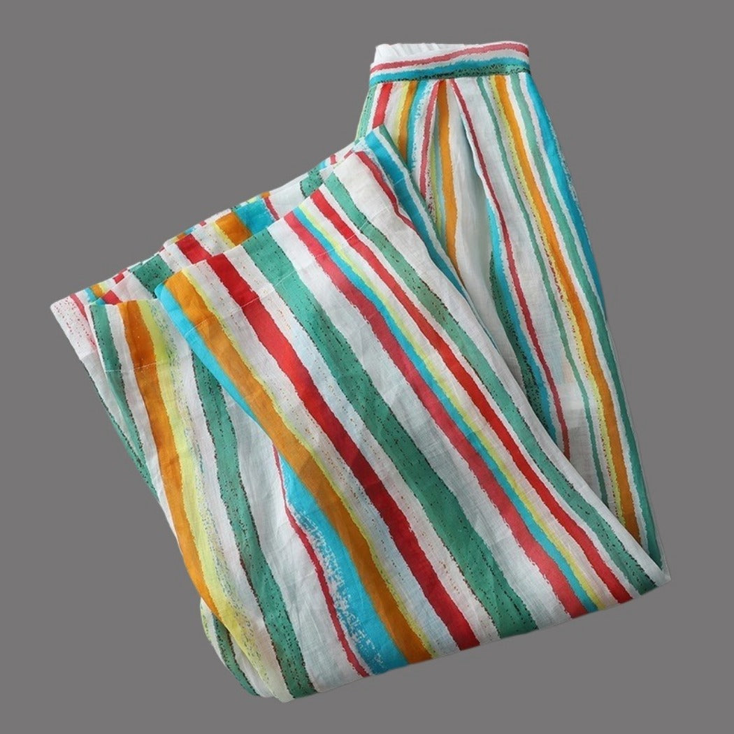 Dopamine Rainbow Stripe Pants – Airy Wide-Leg Trousers with Lining