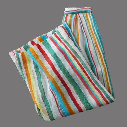 Dopamine Rainbow Stripe Pants – Airy Wide-Leg Trousers with Lining