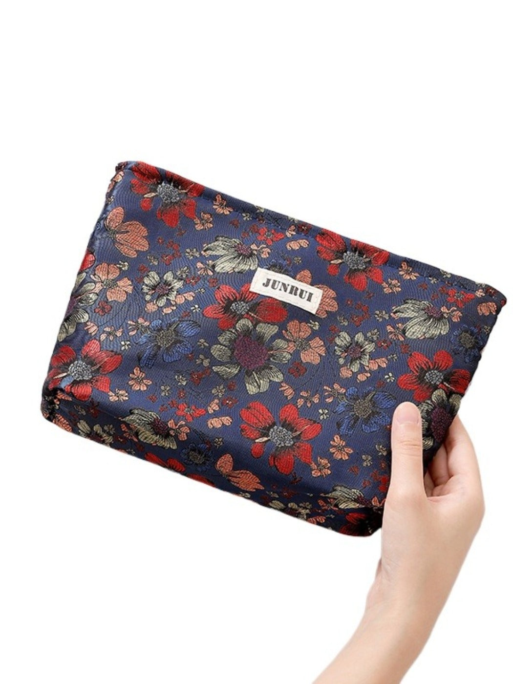 Cosbai - Zipper Makeup Pouch Bag with Floral Patterns