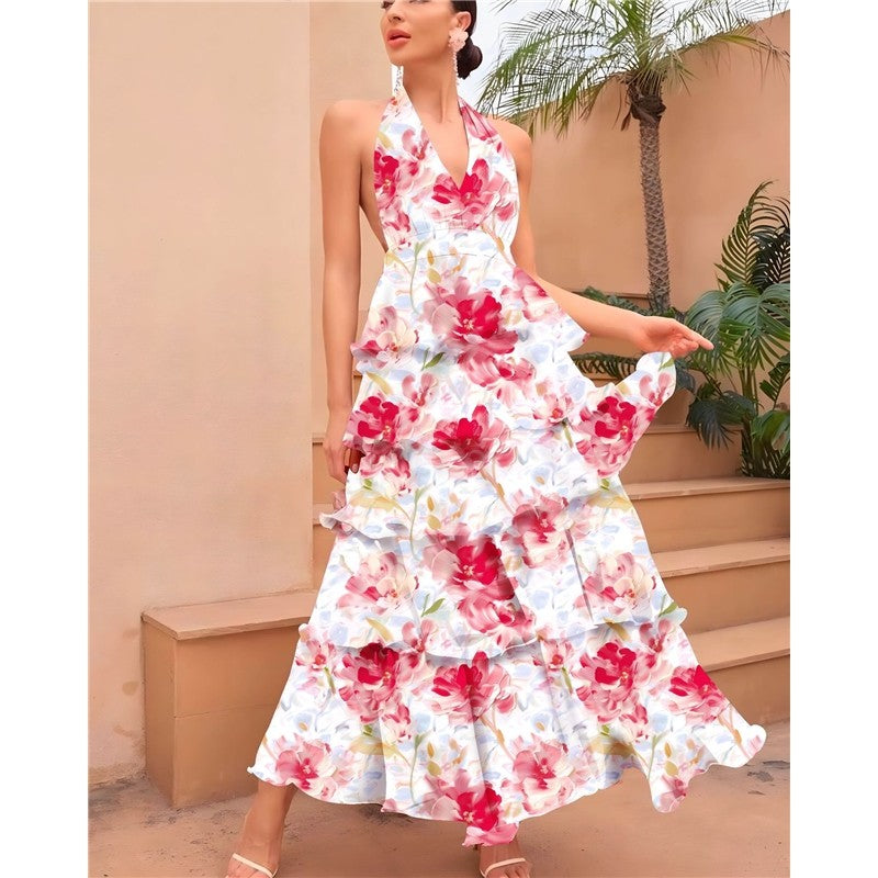 Long Layered Print Maxi Dress