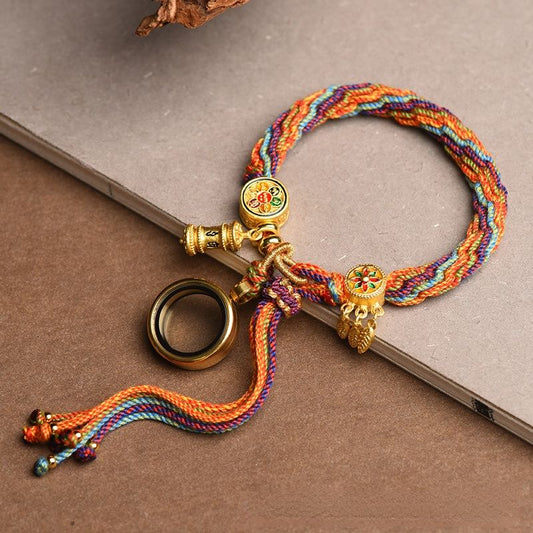 Hand-Woven Tibetan Wind Reincarnation Bracelet Zakiram Green Tara Yellow God Of Wealth Manjushri Thangka Bracelet Tibetan Style Bracelet