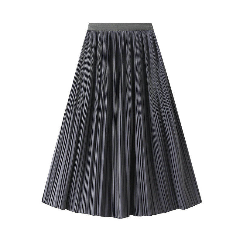 Solid Color Midi Pleated Skirt