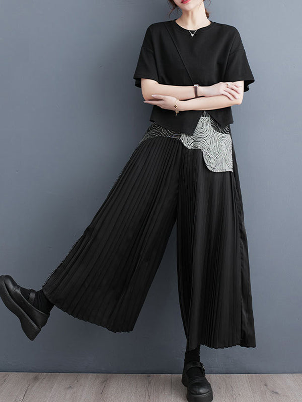 High Waisted Wide Leg Pleated Split-Joint Casual Pants Bottoms