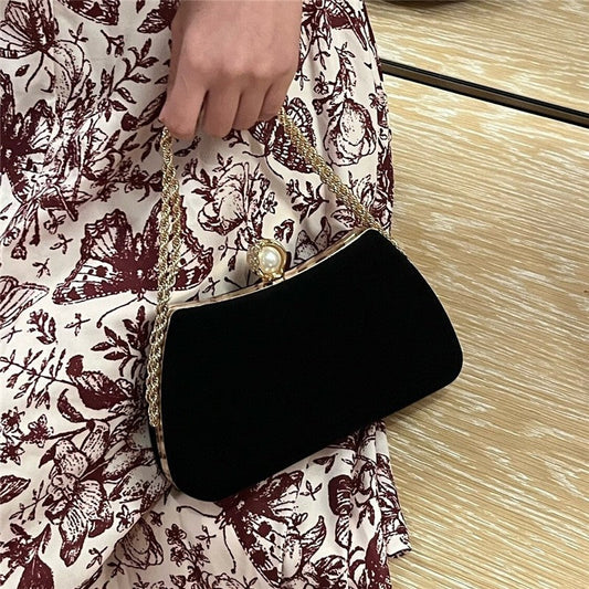 Velvet Pearl Chain Evening Clutch