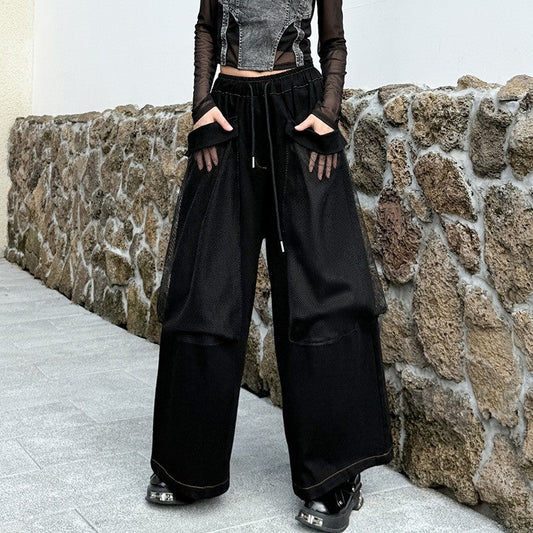 Patchwork Wide Leg Pants With Large Pockets