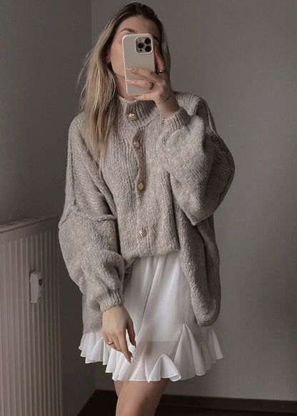 Oversized Button Front Knit Cardigan Beige Black