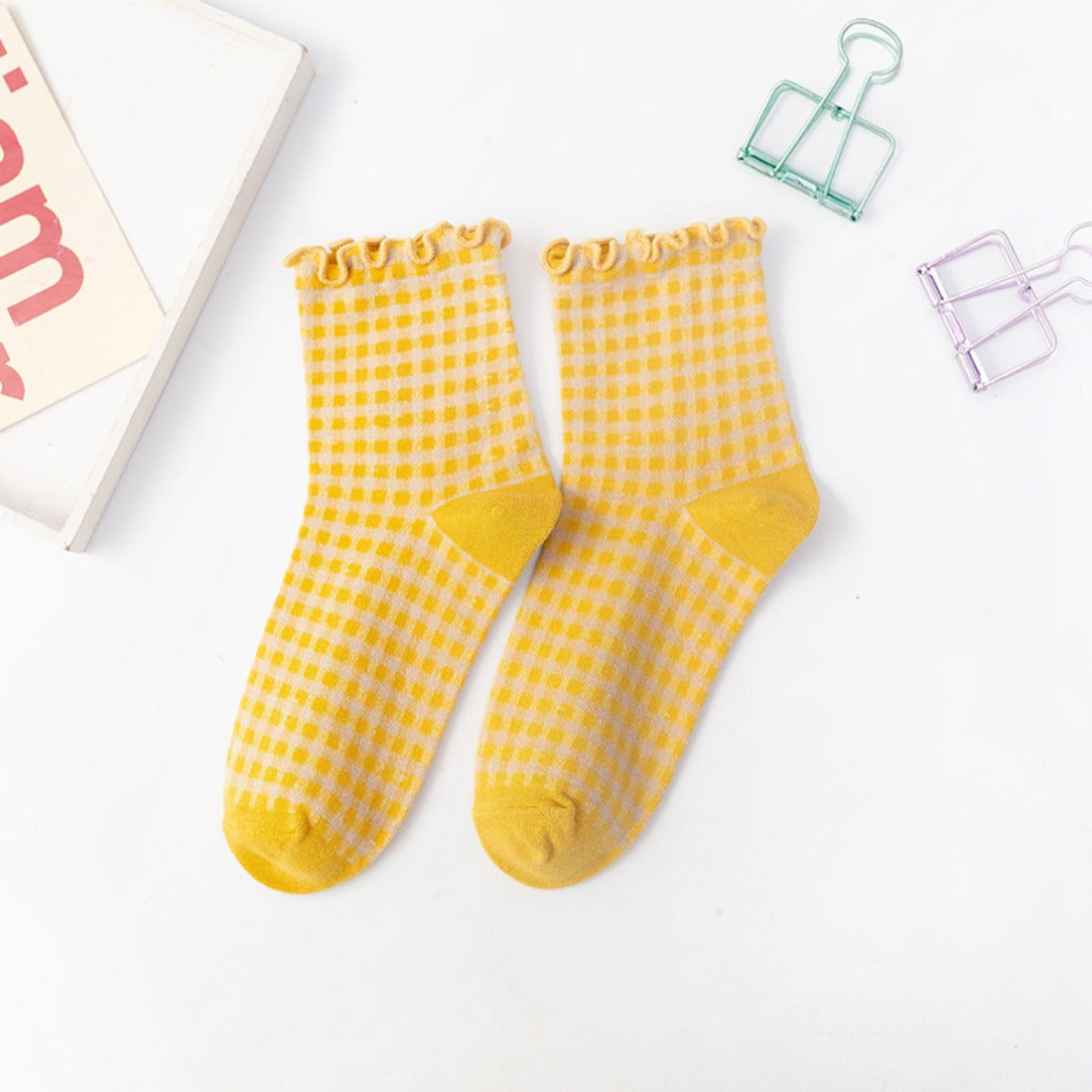 Rufia - Colorful Check Pattern Lace Socks