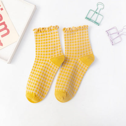 Rufia - Colorful Check Pattern Lace Socks