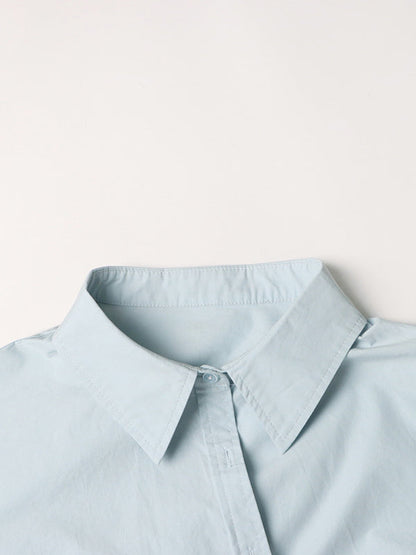 Long Sleeves Loose Buttoned Solid Color Zipper Lapel Collar Shirts Tops