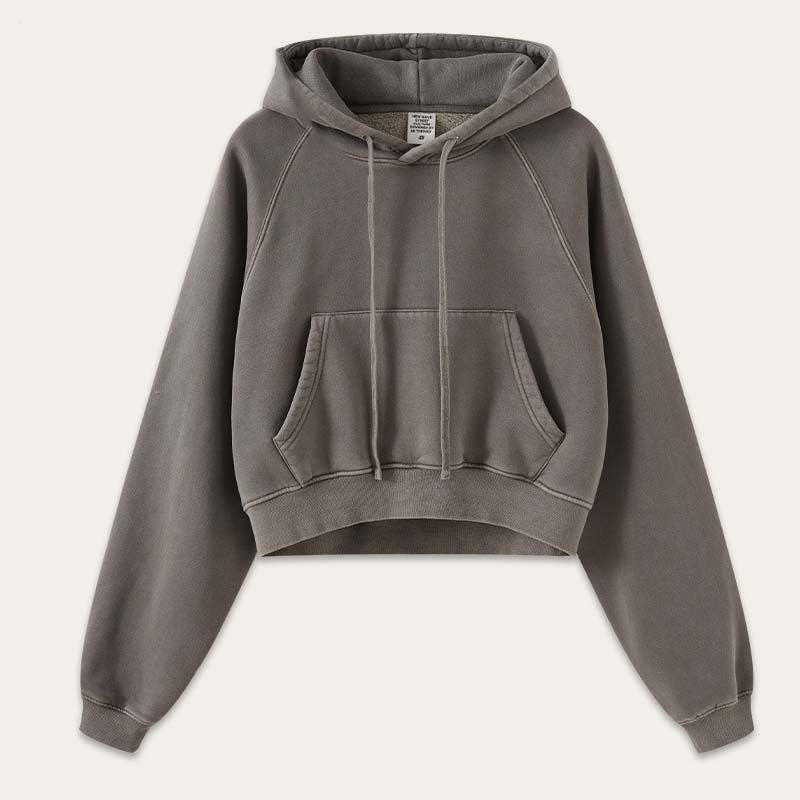 Retro Washed Cropped Raglan Sleeve Hoodie